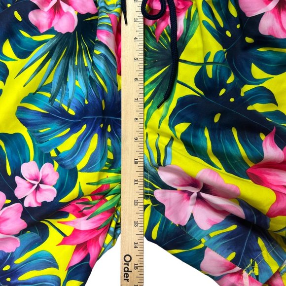 US Surf Club Swimwear Short Mens Medium Yellow Pink Floral Tropical Trunk Mesh L - Picture 8 of 12